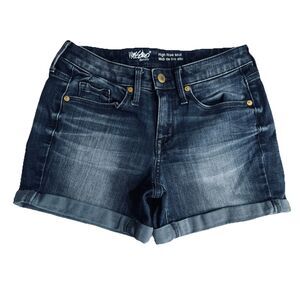 Mossimo High Rise Midi Shorts Womens 0 Blue Super Stretch Cuffed Measures W25